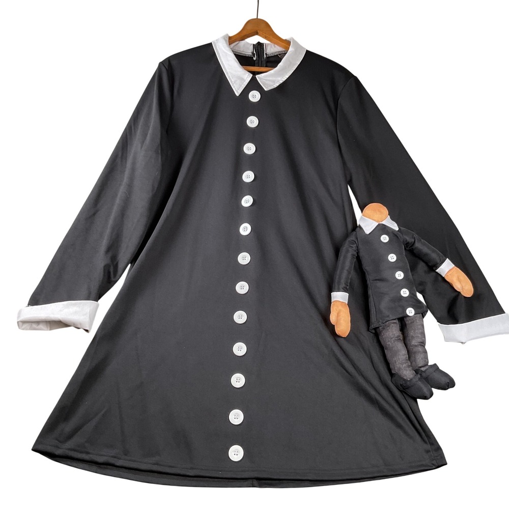 The Addams Family Wednesday Costume Women XL Black White Dress Thing Hand